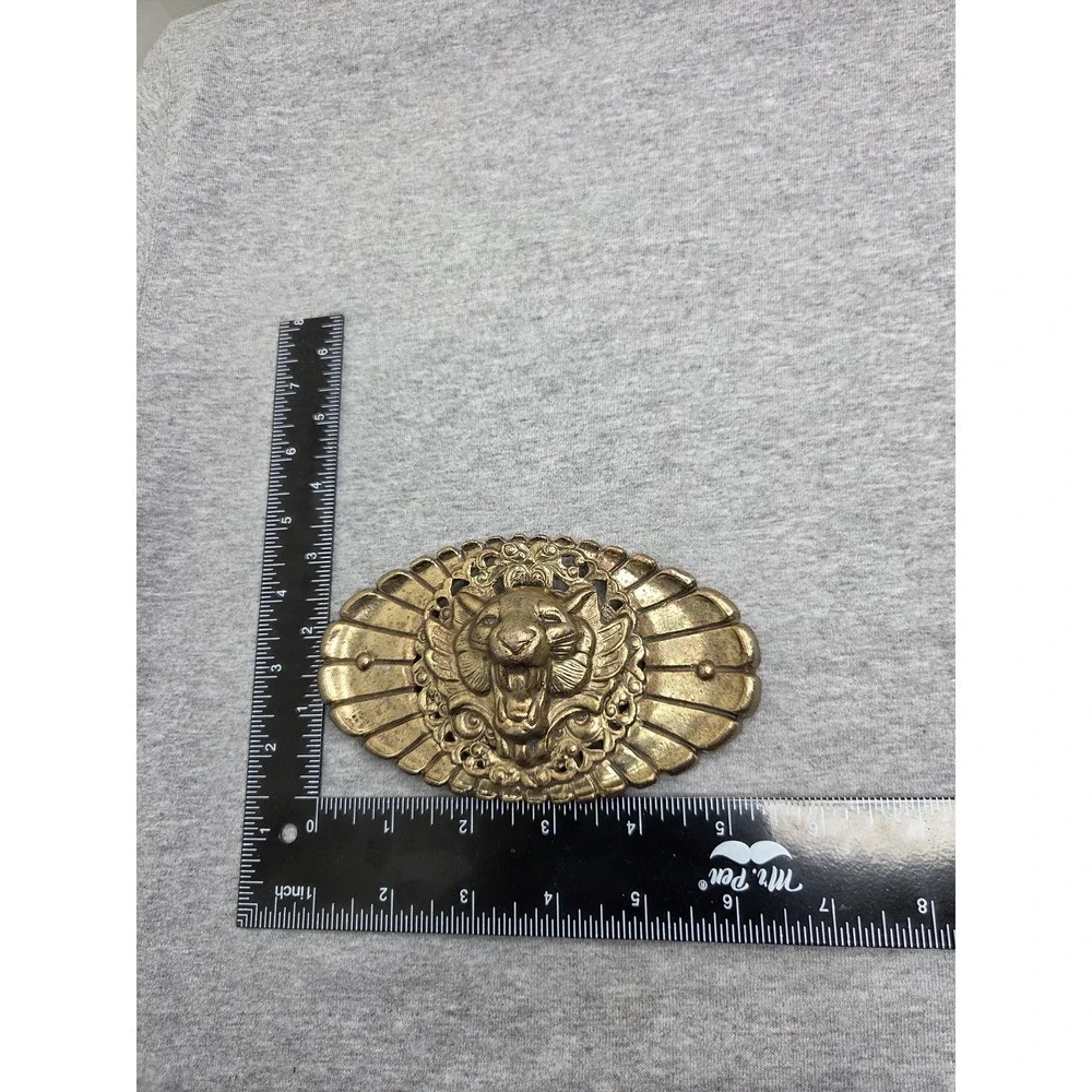 Vintage Kandell Marcus Lion Head Brass Bronze Oversized Large Belt Buckle